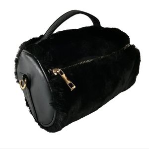 Black Faux Fur Handbag Purse.
